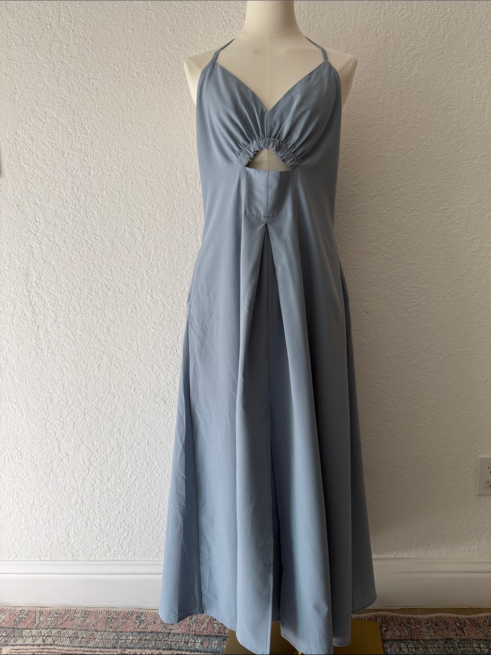 Halter Maxi Dress with Front Keyhole in Light Blue